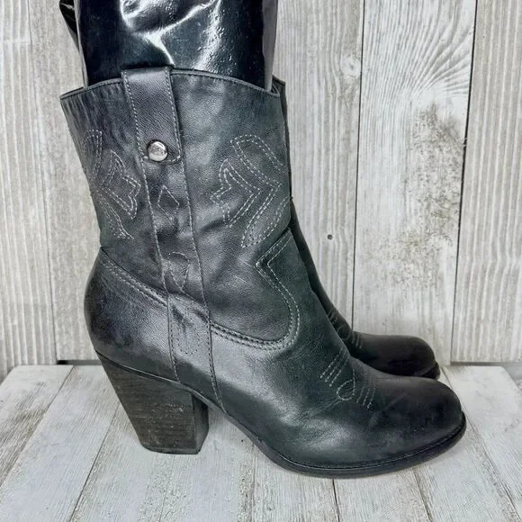 Gianni Bini Black Leather Aces Wild Cowboy Style Boots Size 8.5 - Picture 4 of 11